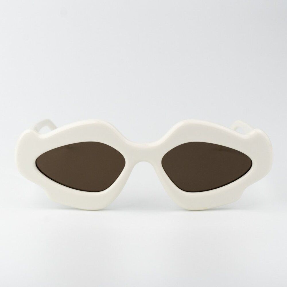 Loewe Sunglasses LW40109U 21E CURVY Shiny Ivory Brown Geometric BRAND NEW